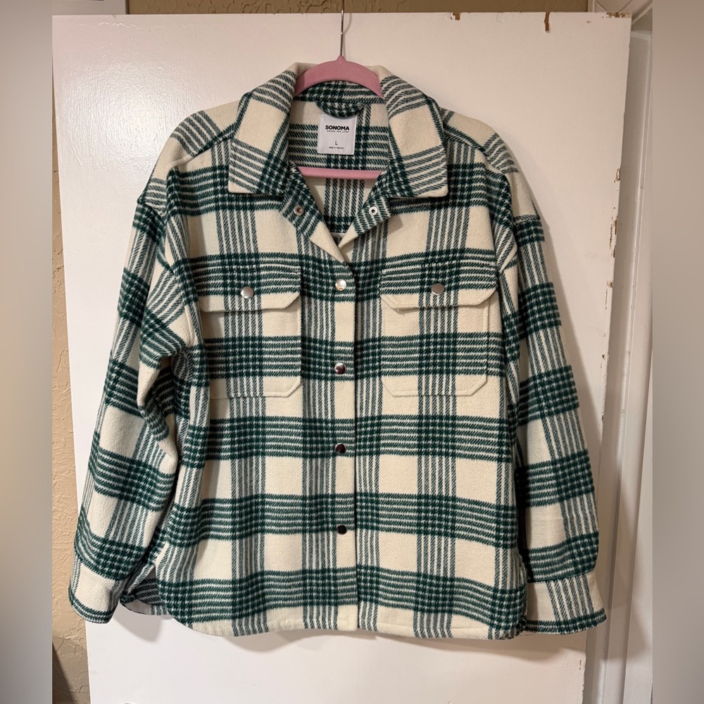 Sonoma Green and Cream Plaid Shirt Jacket